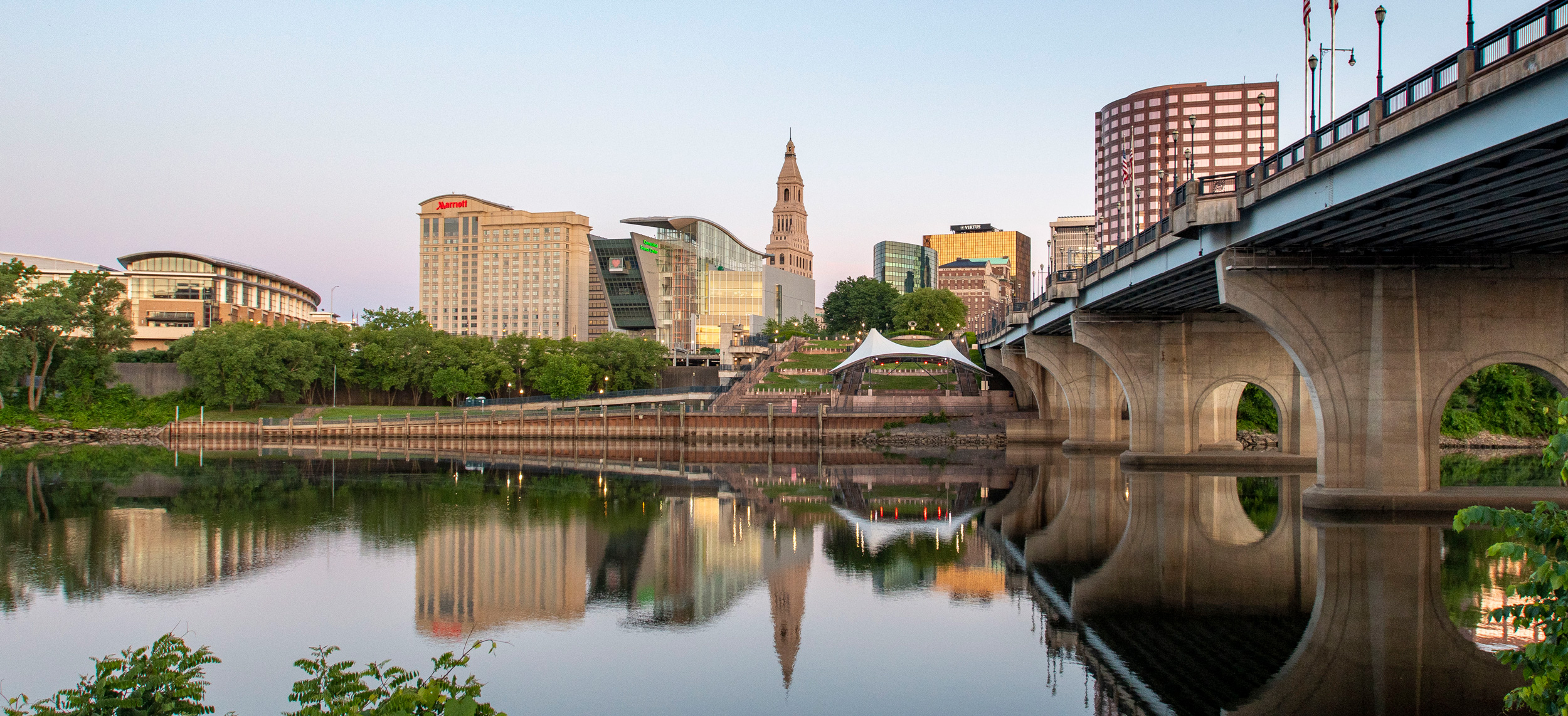 hartford220620a341-crop The skyline of Hartford Connecticut at sunrise and the river in the foreground.